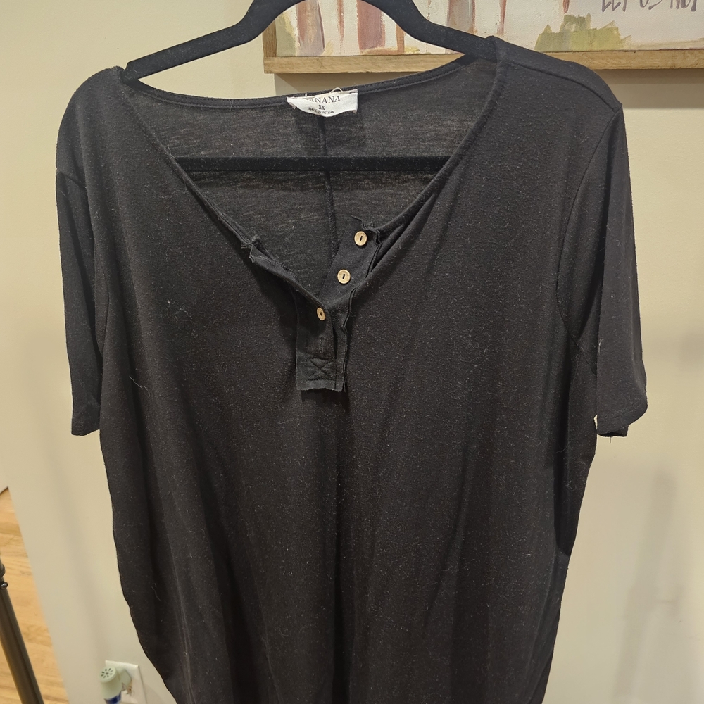 Zenana Outfitters Gray Button Down Shirt Relaxed Polo Collar